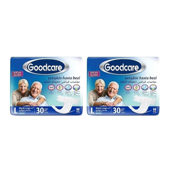 GOODCARE Bel Bantlı Yetişkin Hasta Bezi Large 30'lu 2 Paket 60 Adet ürün görseli 1