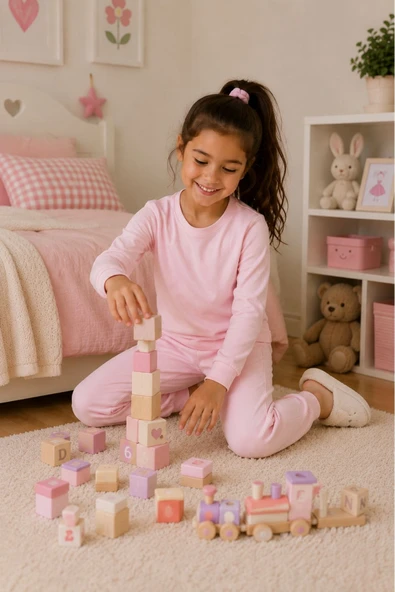 Soft Pink %100 Pamuk Basic Kız Çocuk Pijama Takımı - Resim 5