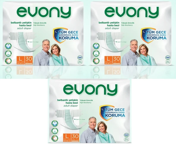 EVONY Hasta Bezi Yetişkin Bel Bantlı Tekstil Yüzey L-büyük Boy 90 Adet (3pk-30) ürün görseli 1