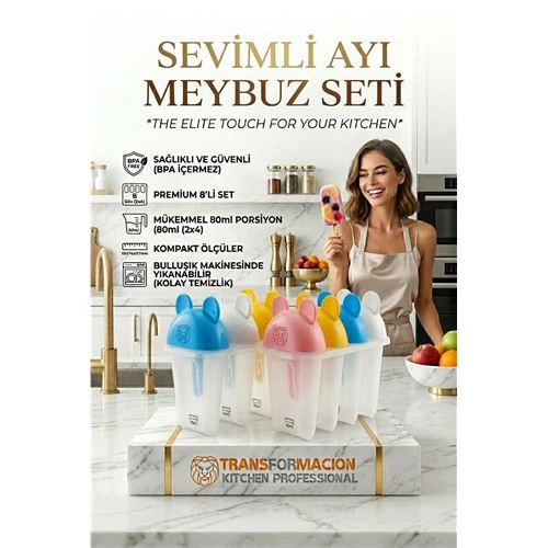 Sevimli Ayıcık Figürlü 8'li Dondurma Meybuz Kalıbı Seti - Sağlıklı Ev Yapımı Lezzetler 723093 ürün görseli 1