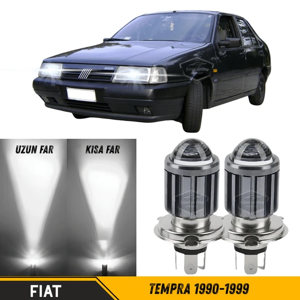 Fiat Tempra 1990-1999 Uyumlu Mercekli Far Ampulü Led Xenon Beyaz Renk Far Şimşek Etkili CSP Led Lamba Uzun Kısa 2 Adet Takım ürün görseli 1