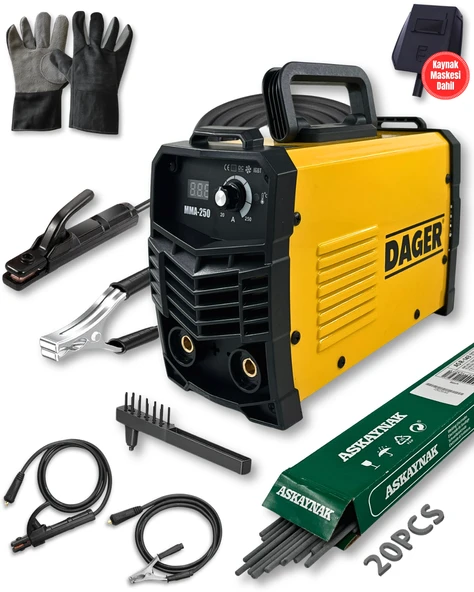 Dager MMA250 250 Amper İnverter Mini Çanta Kaynak Makinesi Seti, IGBT Dijital Ekran - Elektrod + Maske + Eldiven ürün görseli 1