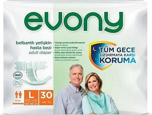 EVONY Bel Bantlı Yetişkin Hasta Bezi Large Beden 30 Lu Paket ürün görseli 1