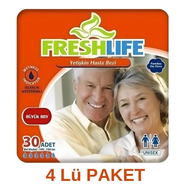 FRESHLİFE Yetişkin Hasta Bezi Bağlamalı Large-büyük Boy 120 Adet (30-4 ADET) ürün görseli 1