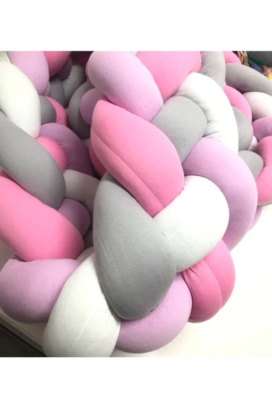 GULDESIGN Guldesignstore 4'lü Örgü Koruma Pembe Lila Gri Beyaz 500 Cm 90x190 Montessori Yatak Koruyucu ürün görseli 1