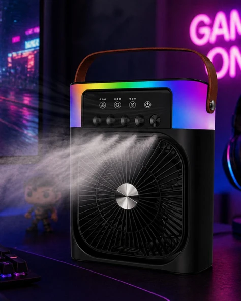 Taşınabilir Mini Klima Nemlendirici Fan RGB Led Aydınlatmalı USB Fan ürün görseli 1