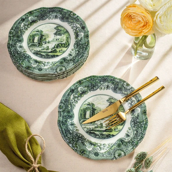 Fecra Vintage Emerald 6 Parça Pasta Tabağı Seti - Resim 2