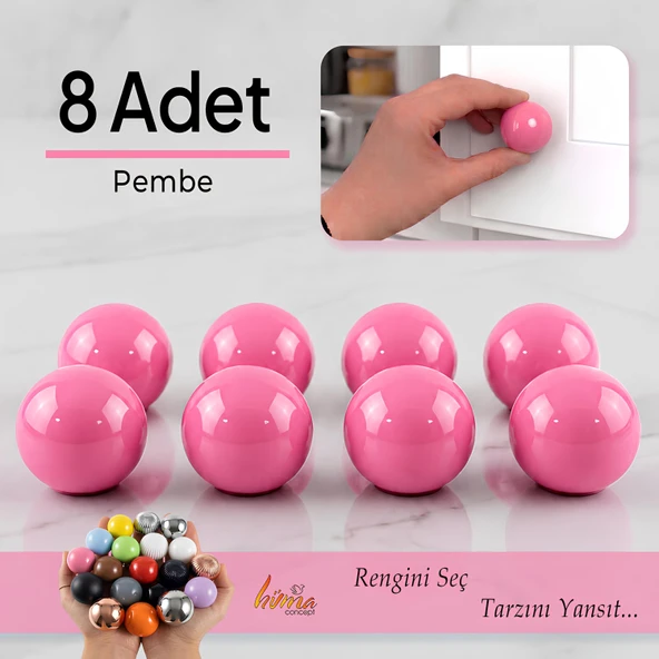 8 Adet Sert Plastik Düğme Yuvarlak Top Pembe Dolap Mobilya Mutfak Dolabı Çekmece Kulbu Kulpu Kulplar ürün görseli 1