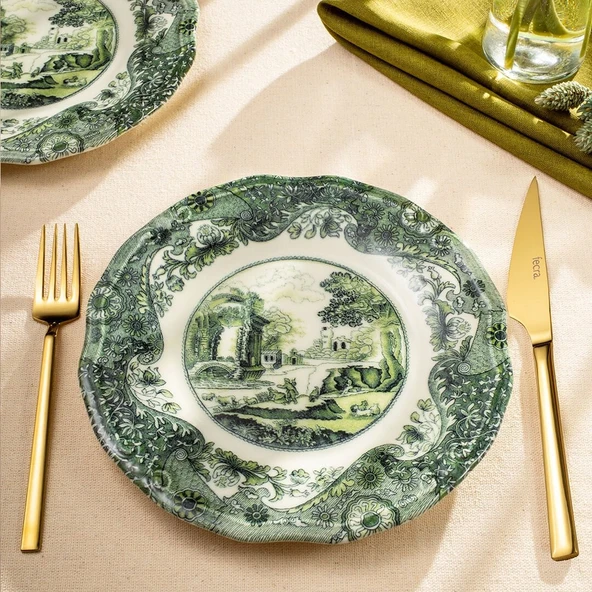 Fecra Vintage Emerald 6 Parça Pasta Tabağı Seti - Resim 4