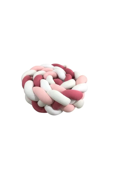 GULDESIGN 4lü Örgü Koruma Yatak Kenar Koruyucu Koyu Pembe Toz Pembe Beyaz Beyaz ürün görseli 1