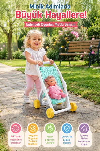Oyuncak Bebek Puseti Çocuk Arabası Rol Yapma Oyunu İç ve Dış Mekan Eğitici Oyuncak ürün görseli 1