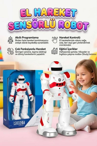 Uzaktan Kumandalı 27 Fonksiyonlu Sesli Işıklı Sensörlü Programlanabilir Yürüyebilen Oyuncak Robot ürün görseli 1