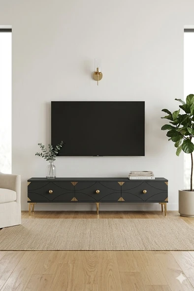 TSA1897AG ALFA Tv Sehpası Antrasit-Gold 180cm ürün görseli 1