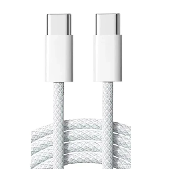 ScHitec 6A 66W Apple İphone 15 Uyumlu Type-C to Type-C Örgülü Hızlı Data ve Şarj Kablosu Beyaz ürün görseli 1
