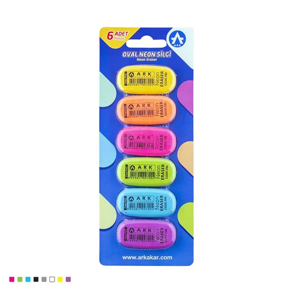 ARK Oval Neon Silgi  Karışık Renk PVC İçermez 2 Adet Set  12 Adet ürün görseli 1