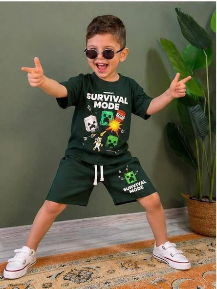 Cg Kids Minecraft Erkek Çocuk Tshirt & Şort Alt Üst Takım Süper Kalite ürün görseli 1