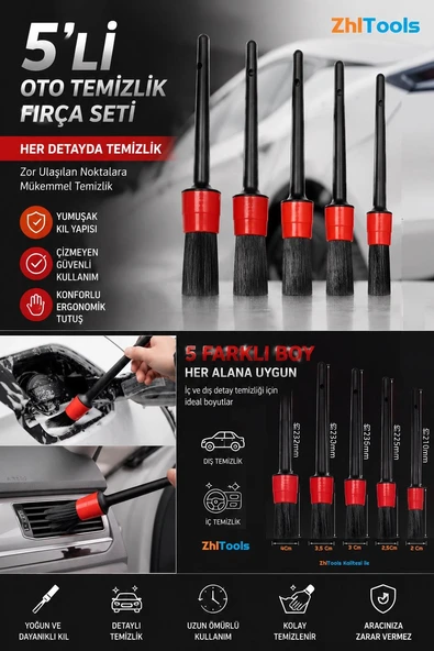 Zhltools Araba Otomobil Detaylı Temizlik 5li Fırça Seti ürün görseli 1
