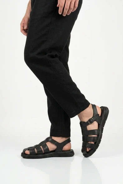Pierre Cardin Siyah Hakiki Deri Erkek Günlük Sandalet PC-7462 M ürün görseli 1