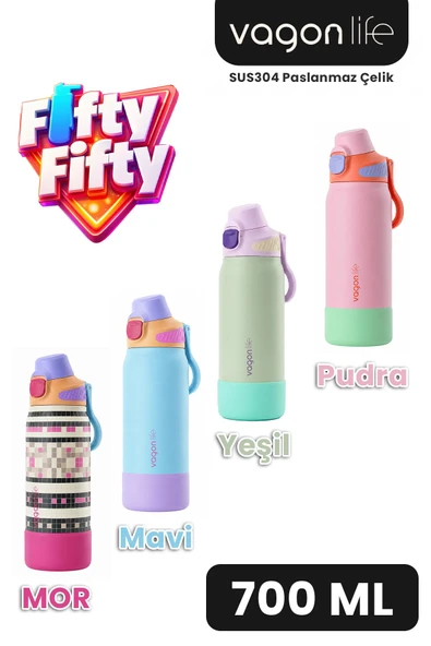 700 ML Tek Kapak Çift Kullanım Pipetli Rahat İçim Kulplu Paslanmaz Çelik Termos FFVGN1112-700ML ürün görseli 1