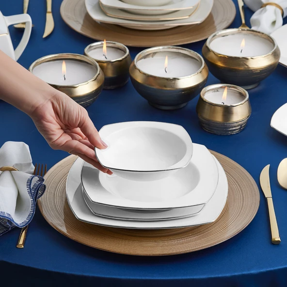 Karaca Chiara Fine Cream 60 Parça 12 Kişilik Porselen Yemek Takımı Platin ürün görseli 1