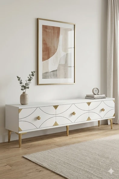 TSA1897BG ALFA Tv Sehpası Beyaz-Gold 180cm ürün görseli 1