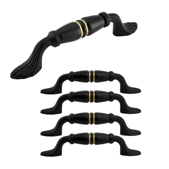 (5 Adet) Nero Porselen Siyah Gold Kulp 96 mm 9.6 cm Mobilya Çekmece Dolabı Dolap Kapak Kulb Kulpu ürün görseli 1