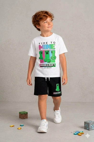 Cg Kids Minecraft Erkek Çocuk Tshirt & Şort Alt Üst Takım Süper Kalite ürün görseli 1