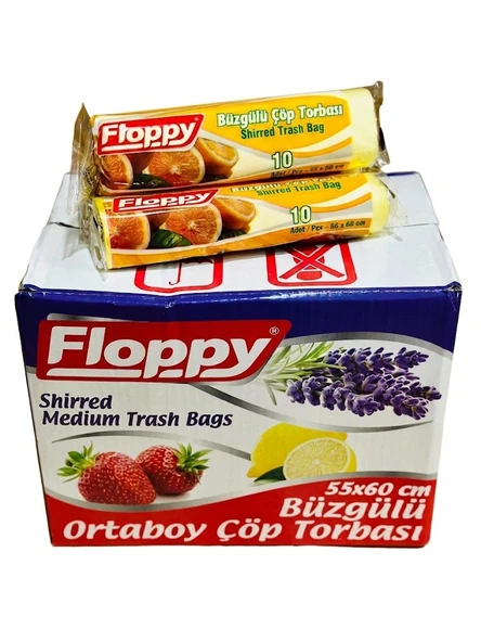 ŞeyliŞeyler - Floppy Büzgülü Orta Boy Çöp Poşeti 55x60 cm Limon Kokulu 10'lu 10 Paket ürün görseli 1