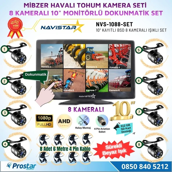 8 Kameralı 10 inç Dokunmatik Mibzer Tohum Seti AHD Işıklı Kameralı Tak Kullan Set ürün görseli 1