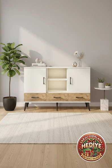 mobihobi Silva Konsol: 6 Raflı, 3 Çekmeceli, 3 Kapaklı (132x30x83cm) Aytaşı/Çam ürün görseli 1