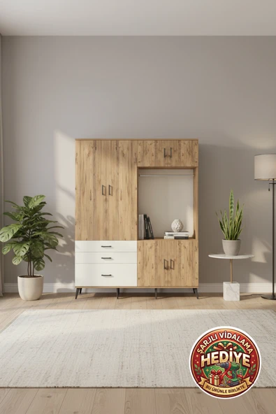 mobihobi Silva Gardırop: 176x30x221cm, 7 Raflı, 3 Çekmeceli, Tek Askılı ürün görseli 1