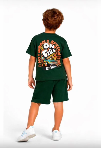 Cg Kids Hot Wheells Erkek Çocuk Tshirt&Şort Alt Üst Takım Sırt Baskı Detaylı Süper Kalite ürün görseli 1