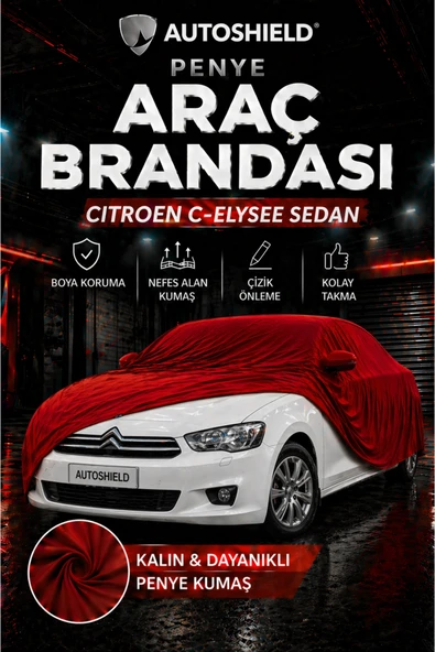 Universal Citroen C-Elysée Sedan Penye Araç Brandası Kumaş Garaj Brandası Oto Koruma Örtüsü Kırmızı ürün görseli 1