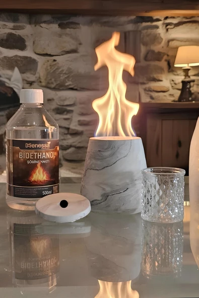 Betonmall Mini Masaüstü Bioethanol Şömine - Cam Yakıt Hazneli Dumansız Ateş Çukuru - 500 mi Yakıt Hediye ürün görseli 1