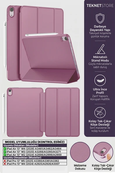 Ipad Air 13" M4 M3 M2 Uyumlu Kılıf Ultra İnce Akıllı Uyku Modlu Standlı Zarif Koruyucu Kapak  Smoke Purple ürün görseli 1