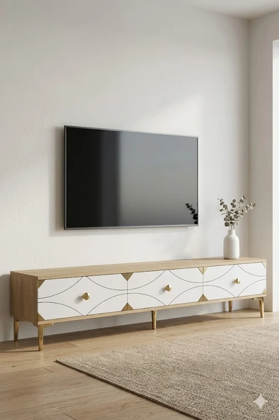 TSA1897DBG ALFA Tv Sehpası Safirmeşe-Beyaz-Gold 180cm ürün görseli 1