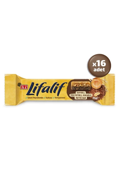 Lifalif Kayısılı, Yer Fıstıklı, Kakaolu Meyve Bar 35 g x 16 Adet ürün görseli 1