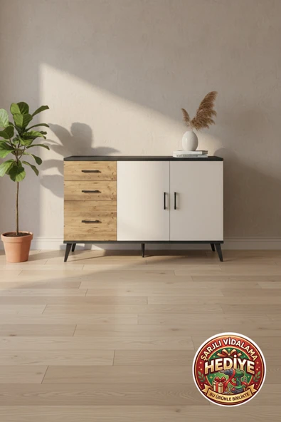 mobihobi Silva Antrasit Aytaşı/Çam Konsol: 3 Çekmeceli, 2 Raflı, 2 Kapaklı ürün görseli 1