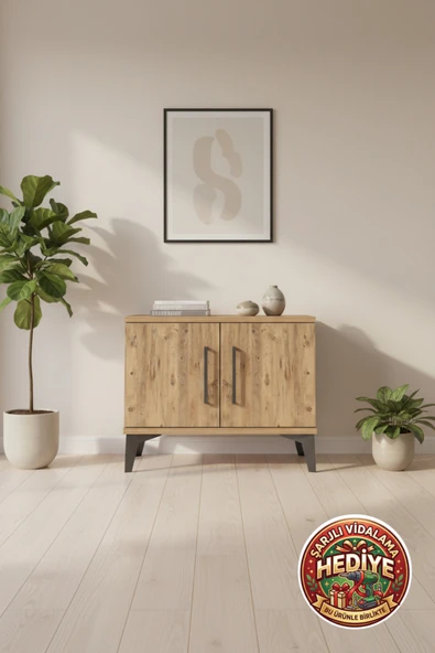 mobihobi Luna Komodin 2 Kapaklı 1 Raflı 60x44x48 Çam Ağacı Modern Yatak Odası ürün görseli 1