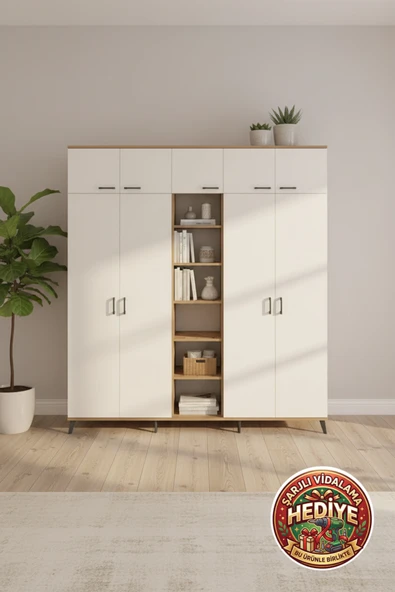 mobihobi Silva 18 Raflı 9 Kapaklı Dolap: Geniş, Şık ve Fonksiyonel Depolama Çözümü (220x30x243 cm) ürün görseli 1