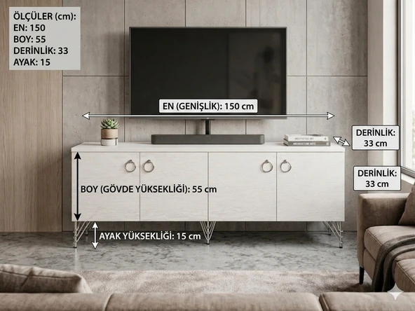 Beyaz ayaklı tv ünitesi ürün görseli 1
