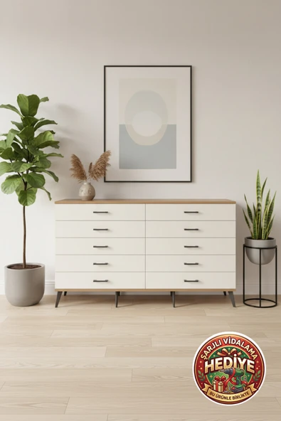 mobihobi Luna Konsol 10 Çekmeceli 176cm Antrasit-Çam | Modern Depolama Çözümü ürün görseli 1