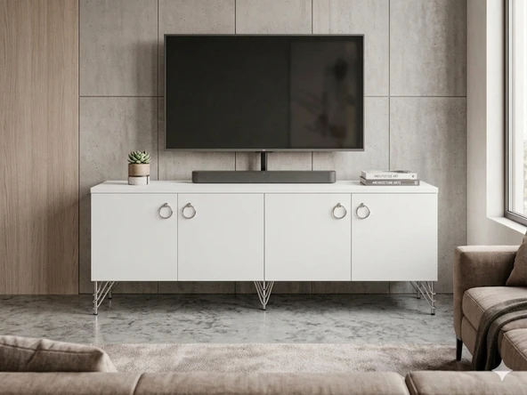 Beyaz ayaklı tv ünitesi - Resim 3