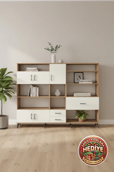 mobihobi Silva Dolap 13 Raflı 3 Çekmeceli 5 Kapaklı 220cm Çam-Aytaşı: Düzen ve Zarafet ürün görseli 1