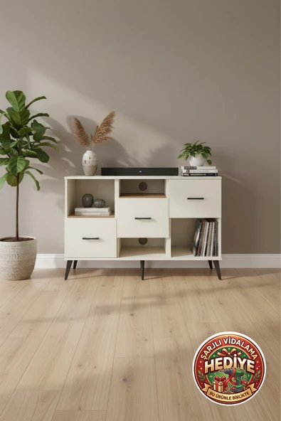 mobihobi Luna Konsol 2 Raflı 3 Çekmeceli 132x44x83 Aytaşı-Çam | Şık ve Fonksiyonel ürün görseli 1