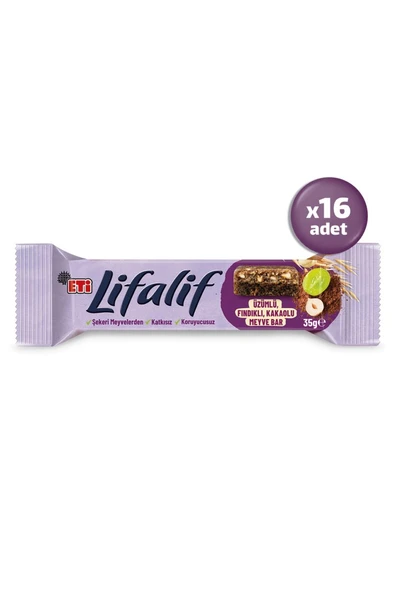 Lifalif Üzümlü, Fındıklı, Kakaolu Meyve Bar 35 g x 16 Adet ürün görseli 1