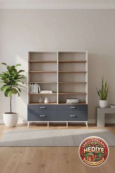 mobihobi Silva Gardırop: 10 Raflı, 4 Çekmeceli, 4 Kapaklı Geniş Depolama | 176x30x221 cm ürün görseli 1