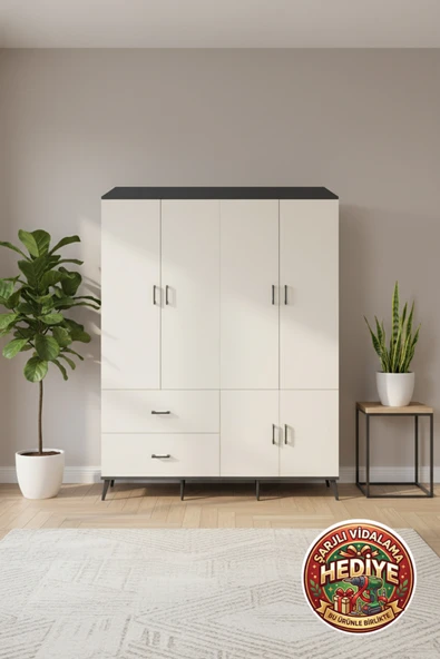 mobihobi Luna Gardırop 5 Raflı 2 Çekmeceli 2 Askılı 176x44x221 Antrasit-Aytaşı ürün görseli 1