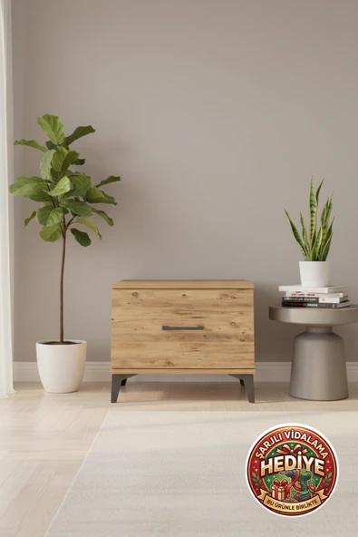 mobihobi Luna Komodin 1 Çekmeceli 60x44x48 Çam, Yatak Odanıza Şıklık Katın ürün görseli 1