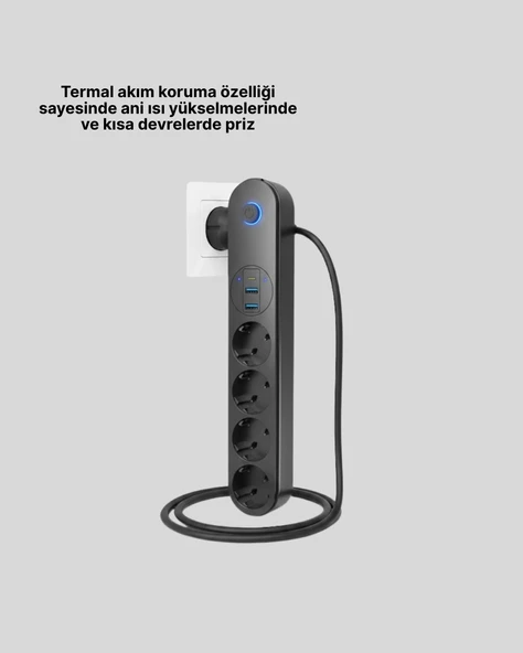 Akıllı Akım Dengelemeli 4’lü Çoklu Priz Type-C ve USB Çıkışlı - Resim 3